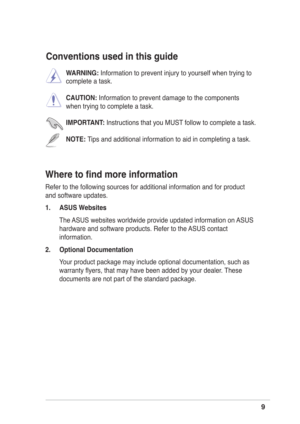 Conventions used in this guide, Where to find more information | Asus Vintage User Manual | Page 9 / 86