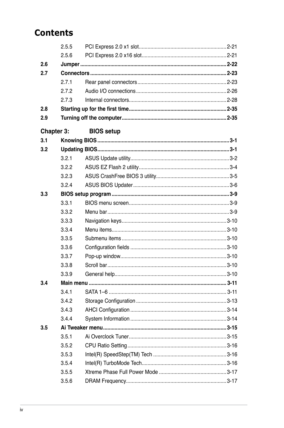 Asus P7H55D-M PRO User Manual | Page 4 / 110