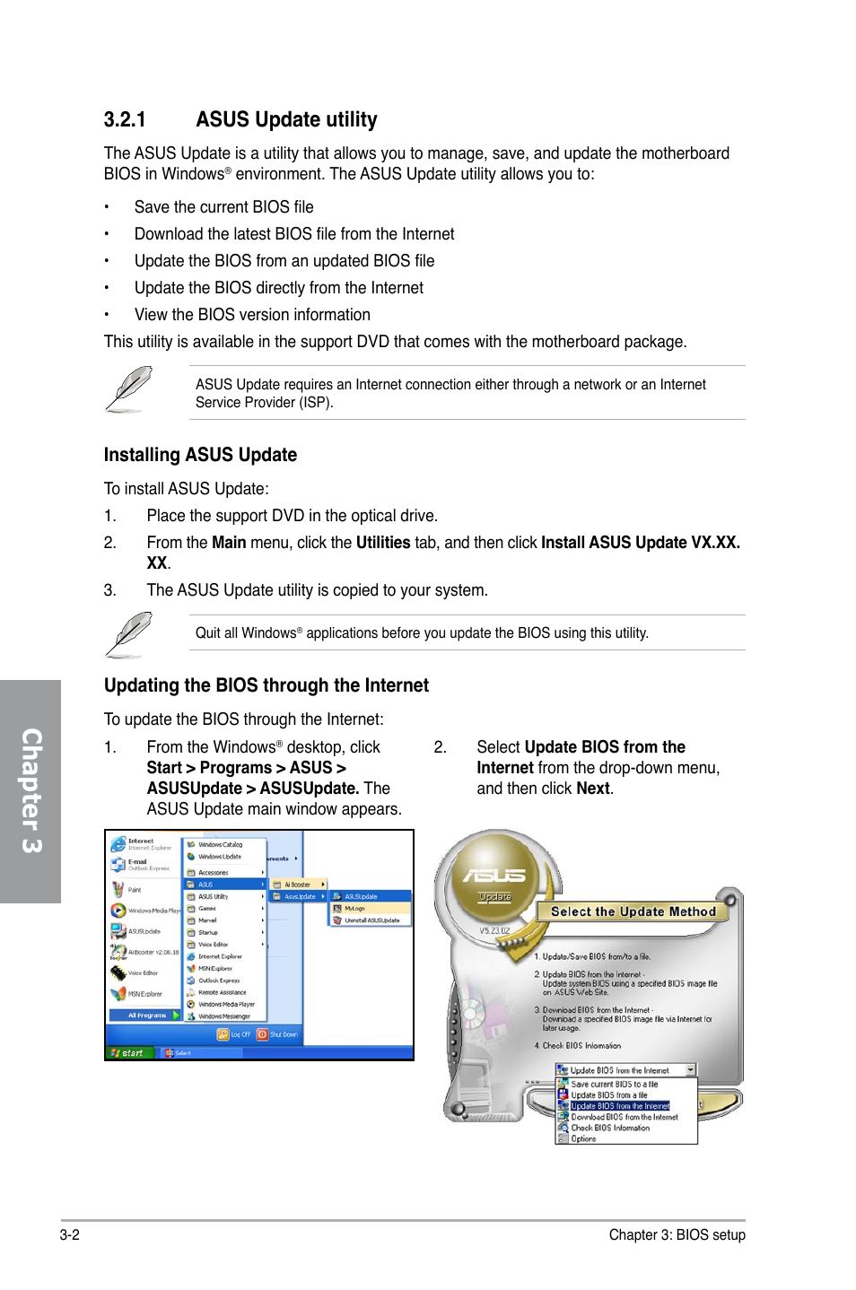 1 asus update utility, Asus update utility -2, Chapter 3 | Asus P7H55D-M PRO User Manual | Page 58 / 110