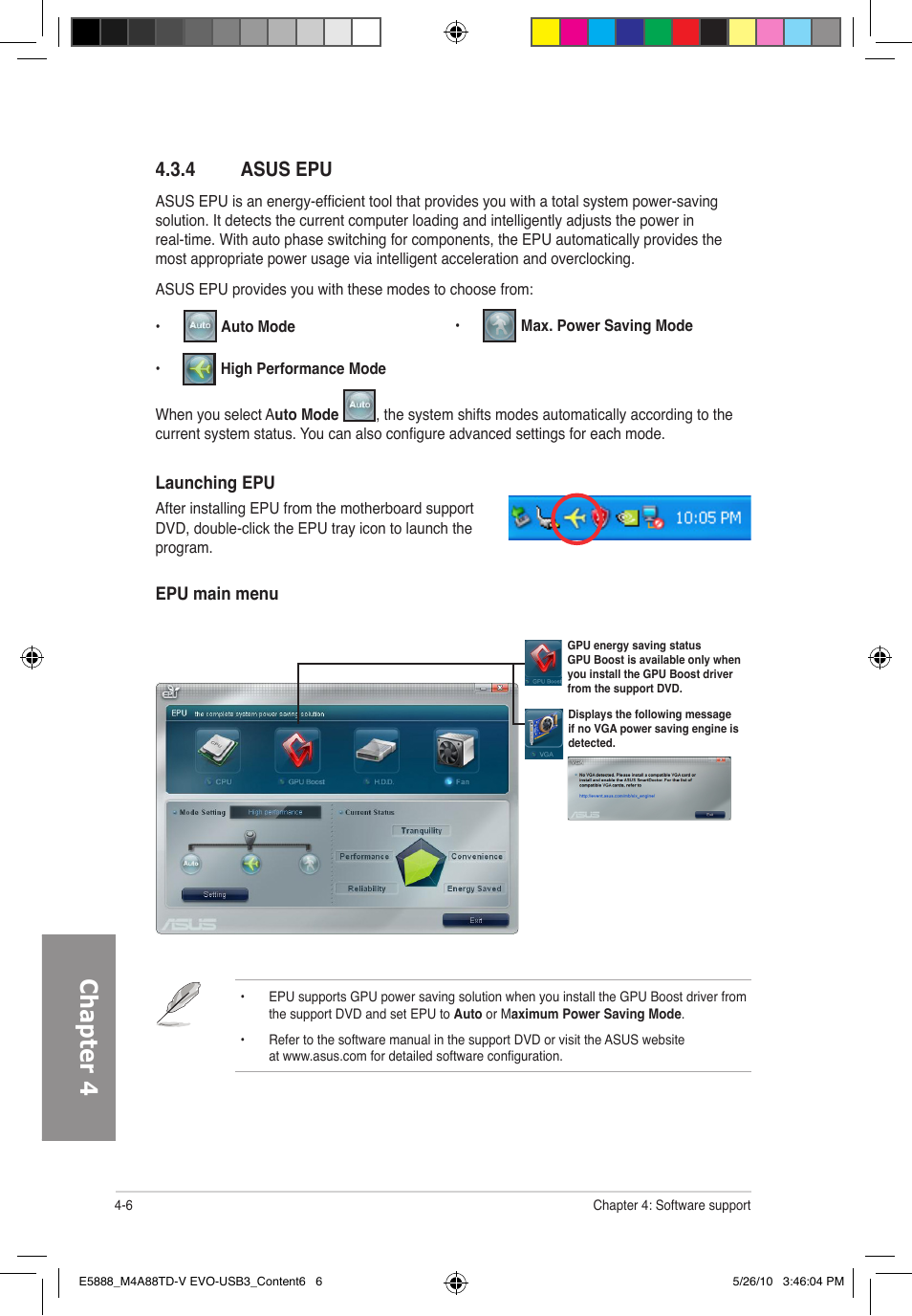 Chapter 4, 4 asus epu | Asus M4A88TD-V EVO/USB3 User Manual | Page 106 / 128