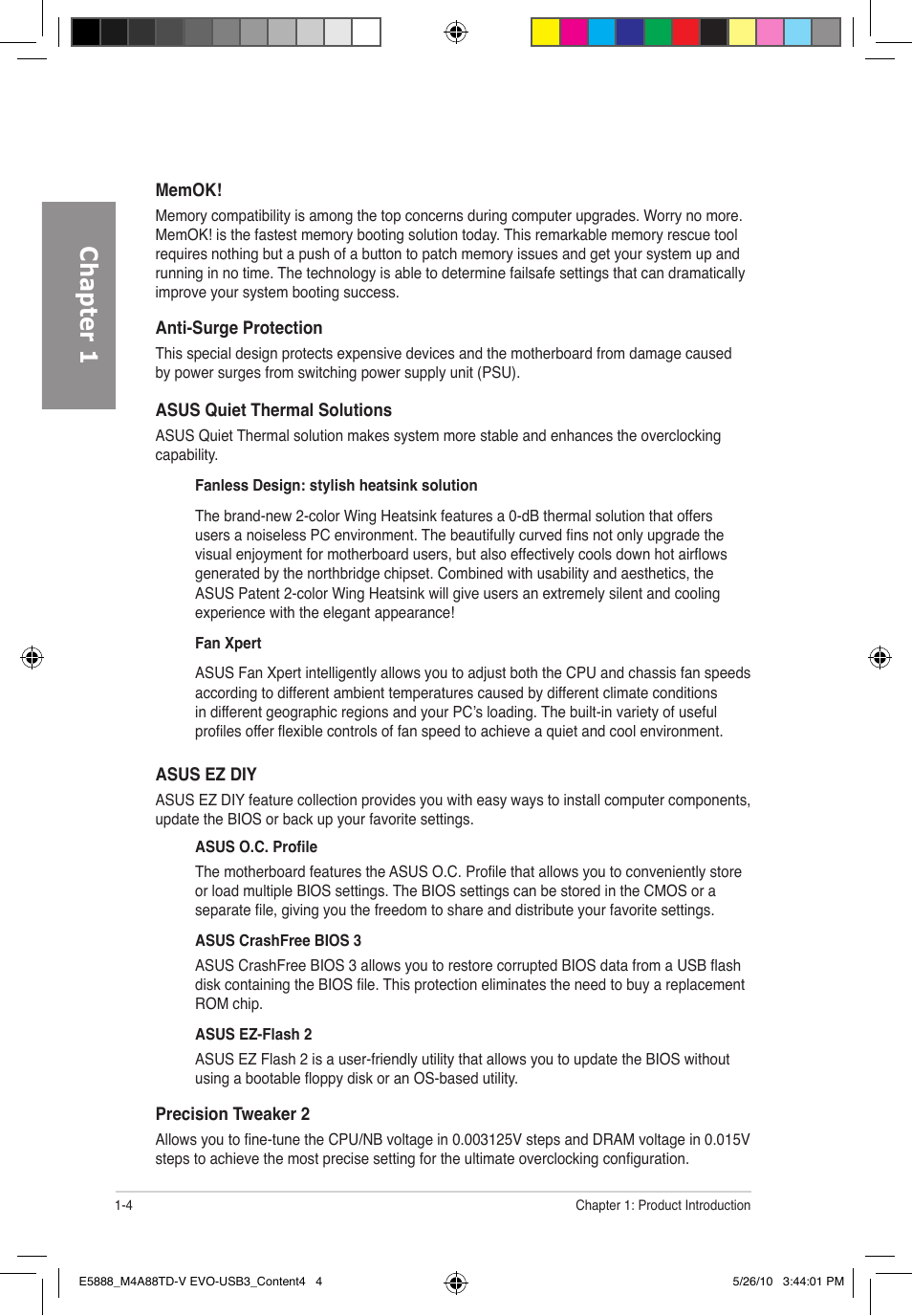 Chapter 1 | Asus M4A88TD-V EVO/USB3 User Manual | Page 18 / 128