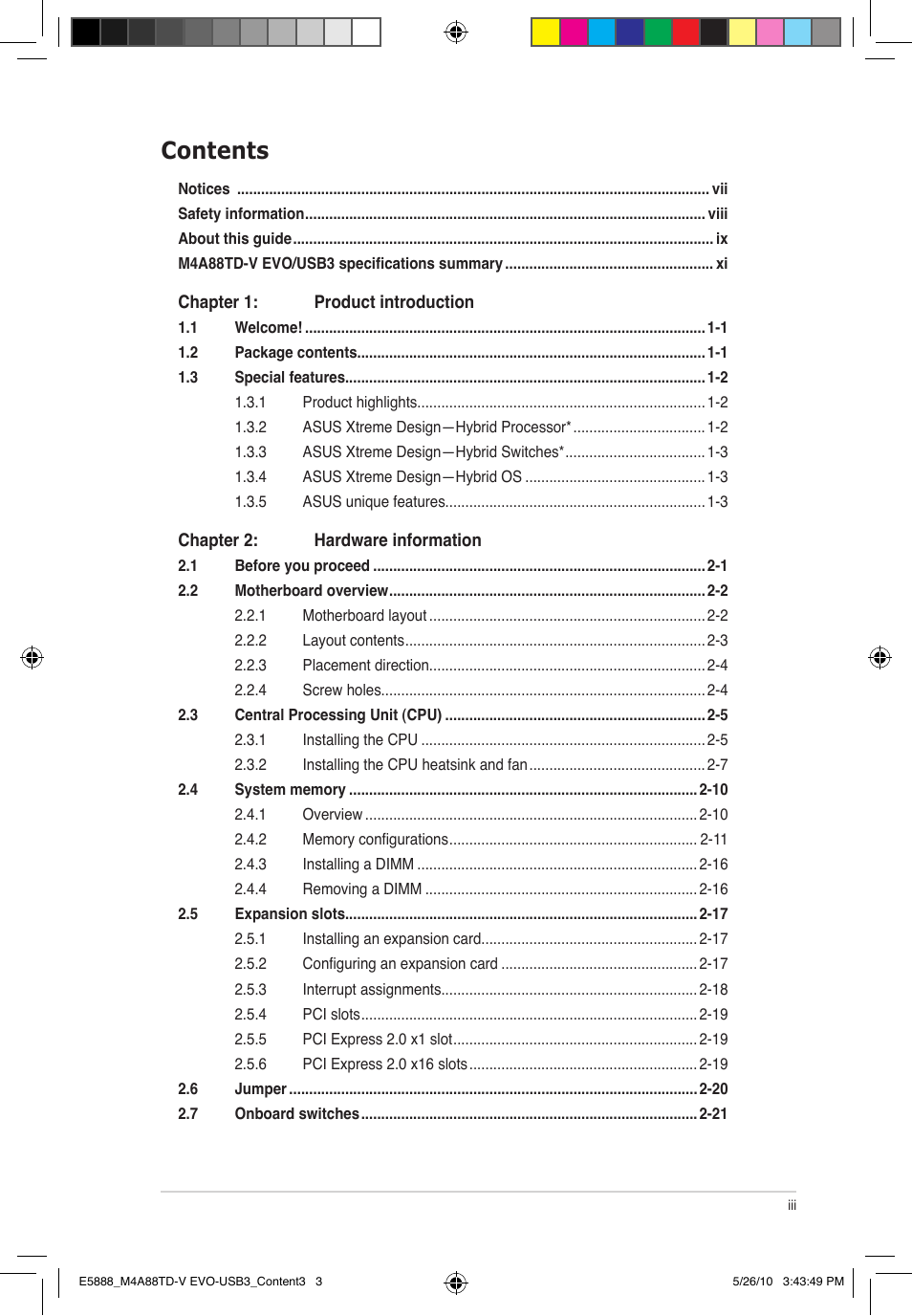 Asus M4A88TD-V EVO/USB3 User Manual | Page 3 / 128