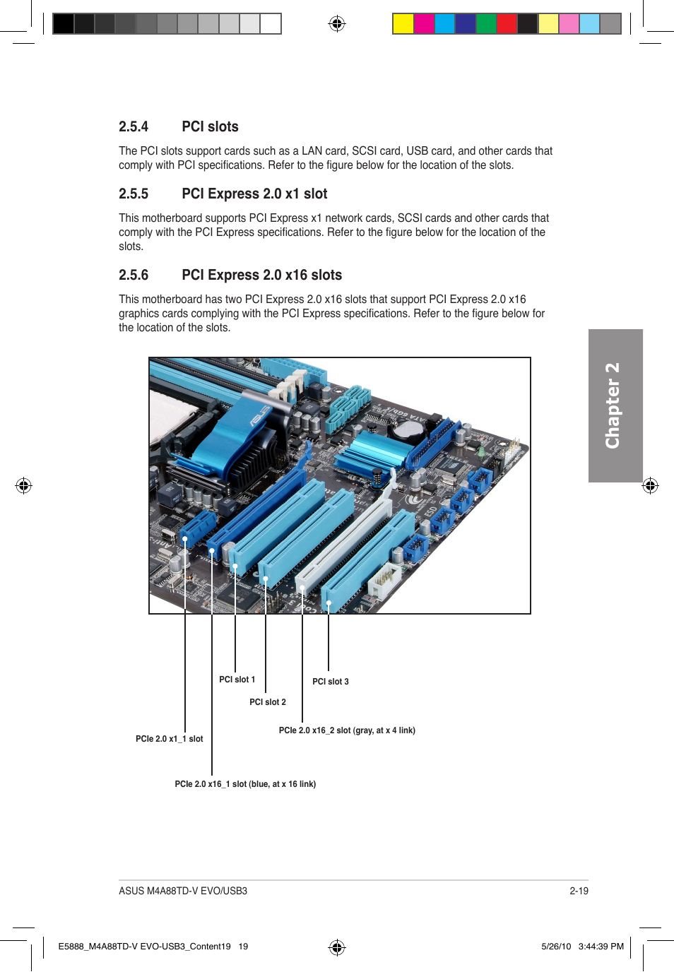 Chapter 2, 4 pci slots, 5 pci express 2.0 x1 slot | Asus M4A88TD-V EVO/USB3 User Manual | Page 37 / 128