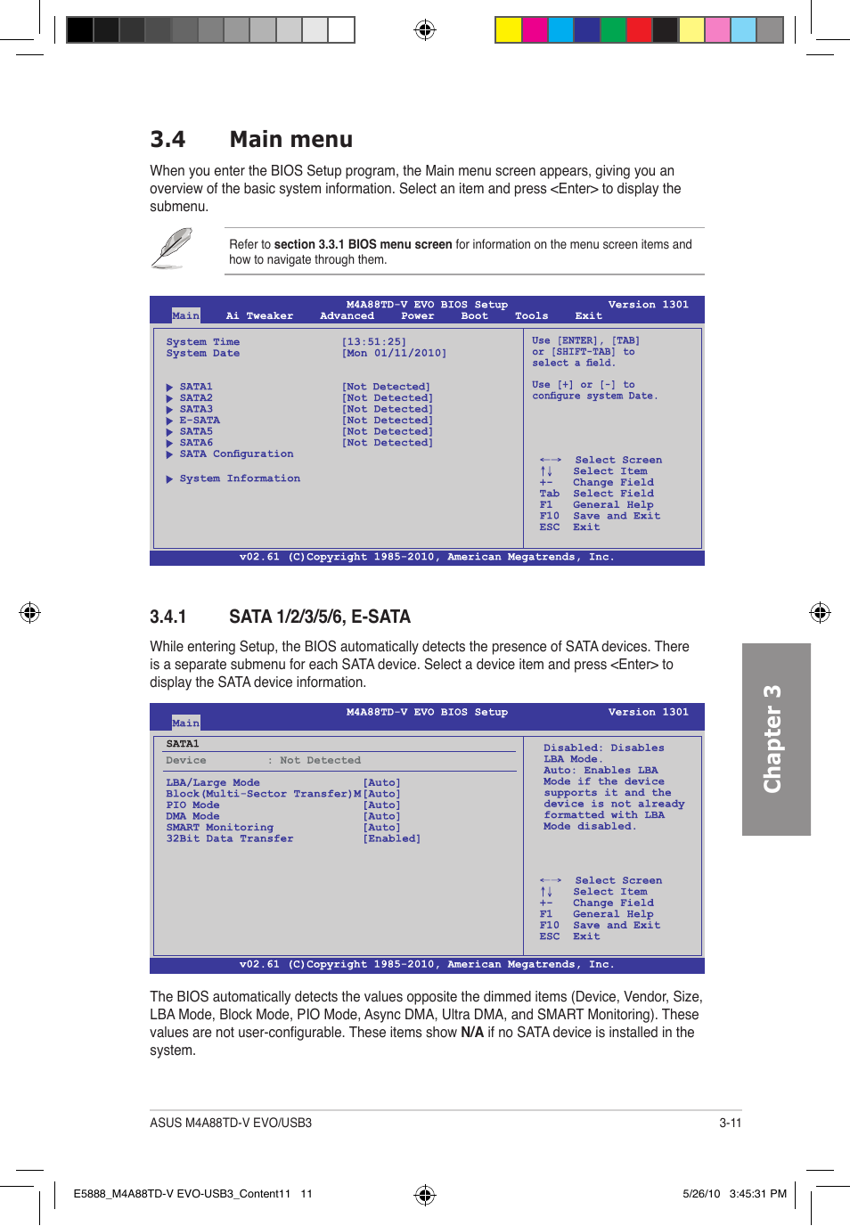 Chapter 3 3.4 main menu | Asus M4A88TD-V EVO/USB3 User Manual | Page 69 / 128