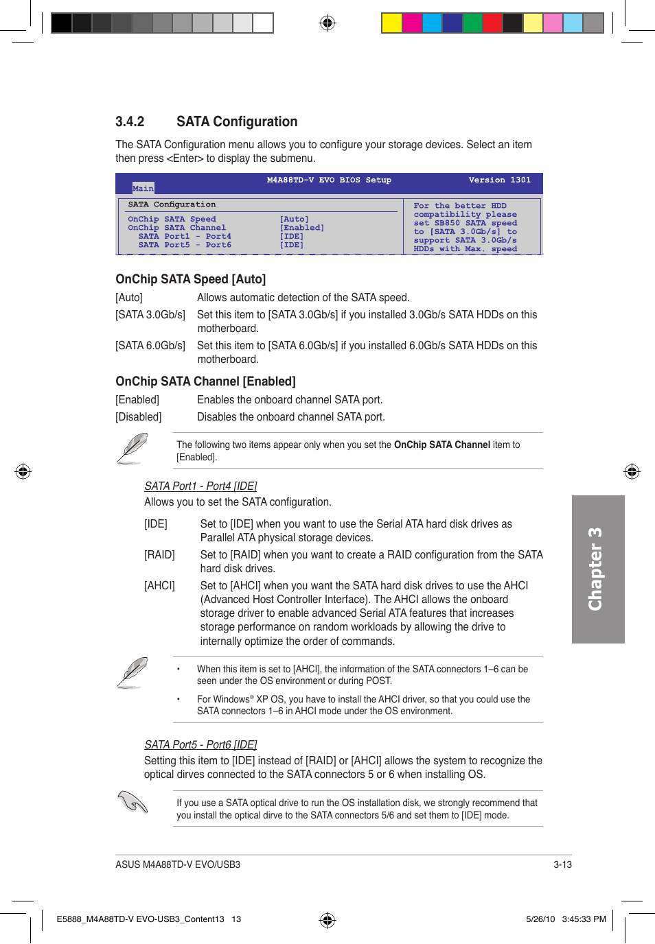 Chapter 3, 2 sata configuration | Asus M4A88TD-V EVO/USB3 User Manual | Page 71 / 128