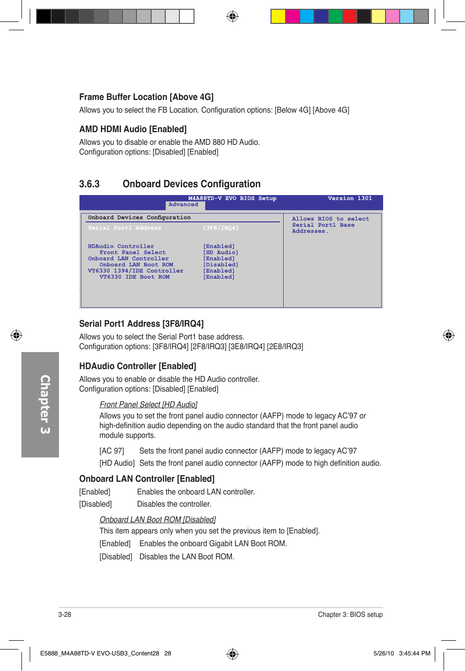 Chapter 3, 3 onboard devices configuration | Asus M4A88TD-V EVO/USB3 User Manual | Page 86 / 128