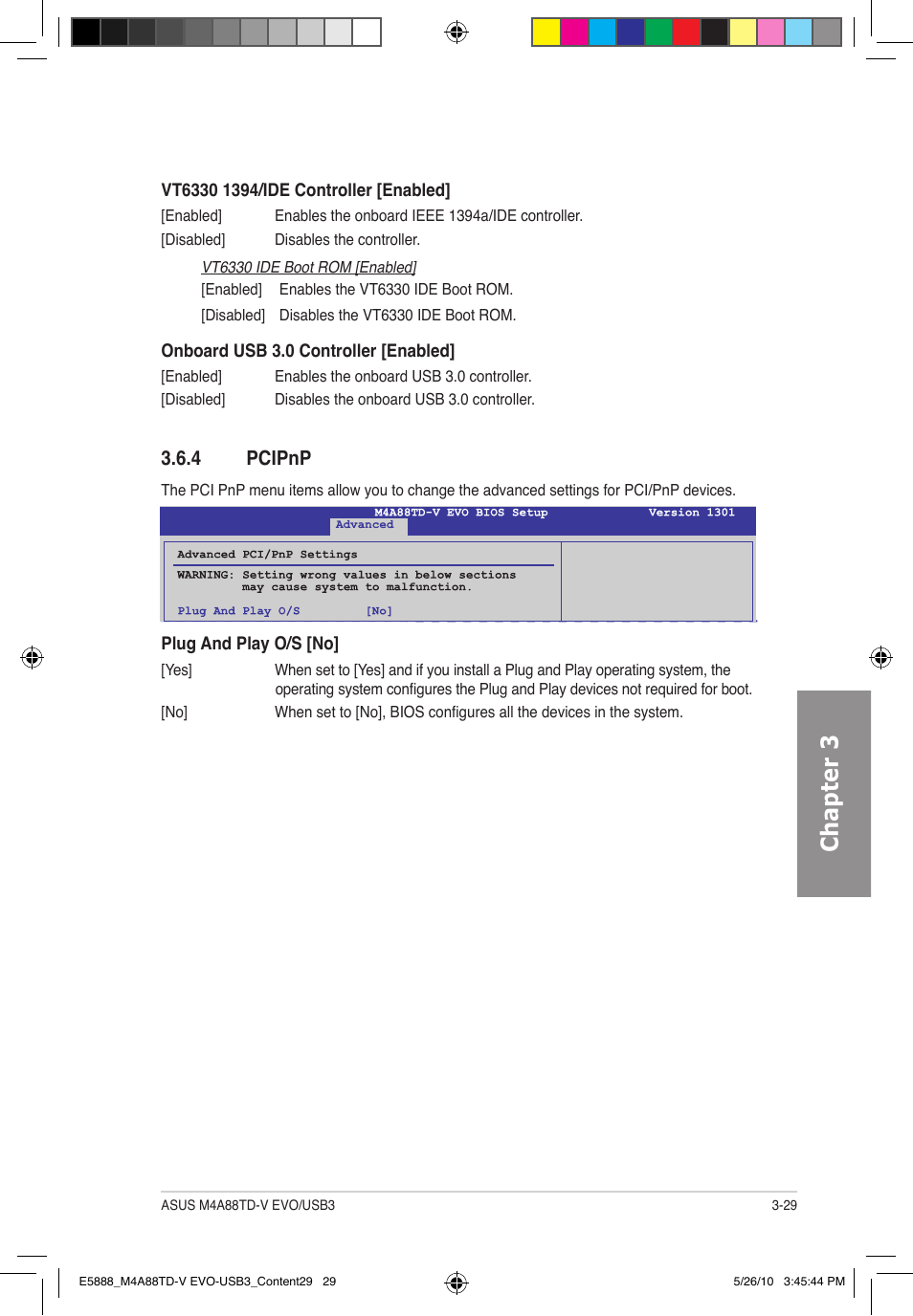 Chapter 3, 4 pcipnp | Asus M4A88TD-V EVO/USB3 User Manual | Page 87 / 128