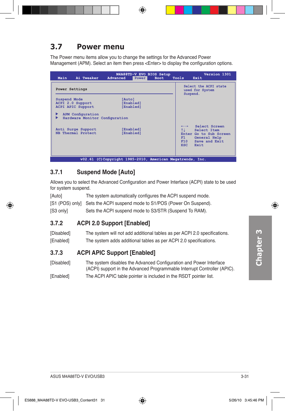 Chapter 3 3.7 power menu | Asus M4A88TD-V EVO/USB3 User Manual | Page 89 / 128