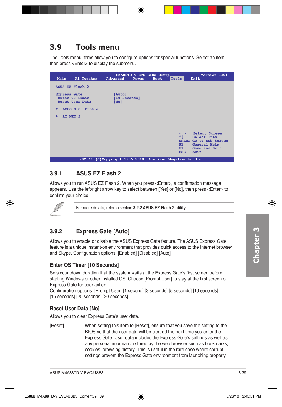 Chapter 3 3.9 tools menu | Asus M4A88TD-V EVO/USB3 User Manual | Page 97 / 128