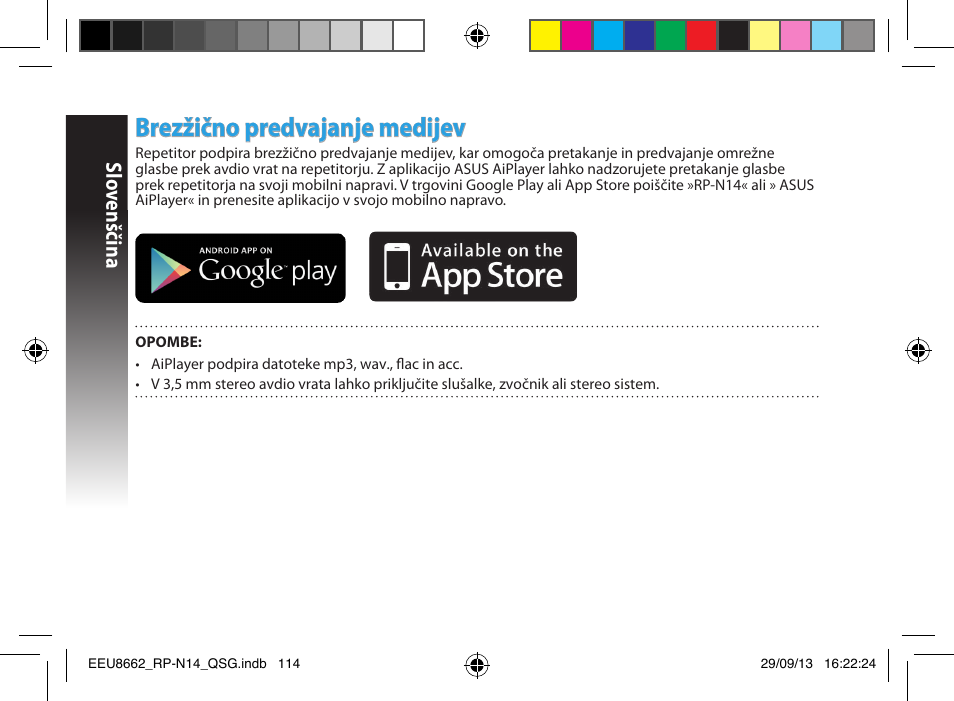 Brezžično predvajanje medijev, Slo venščina | Asus RP-N14 User Manual | Page 114 / 144