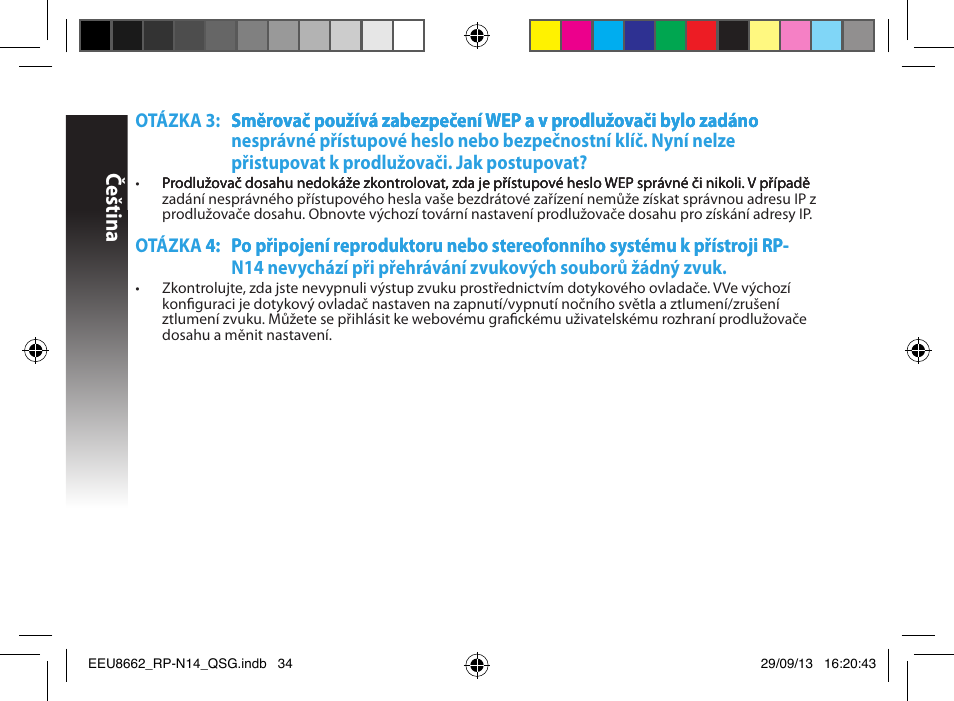 Čeština | Asus RP-N14 User Manual | Page 34 / 144