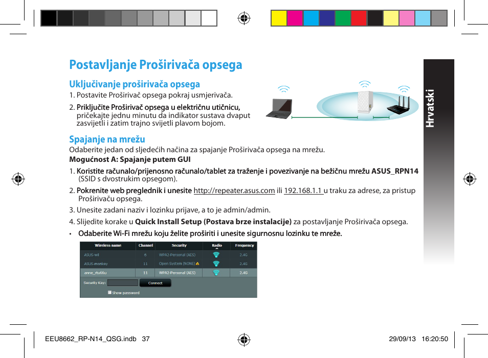 Postavljanje proširivača opsega, Hrv atsk i | Asus RP-N14 User Manual | Page 37 / 144