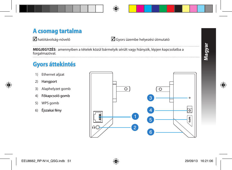 A csomag tartalma, Gyors áttekintés, Magy ar | Asus RP-N14 User Manual | Page 51 / 144