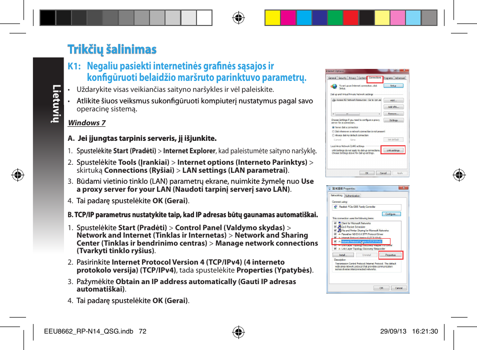 Trikčių šalinimas, Lietuvių | Asus RP-N14 User Manual | Page 72 / 144