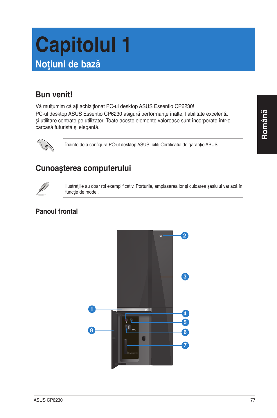 Capitolul 1, Noţiuni de bază, Bun venit | Cunoaşterea computerului, Capitolul 1: noţiuni de bază, Bun venit! cunoaşterea computerului | Asus CP6230 User Manual | Page 77 / 198