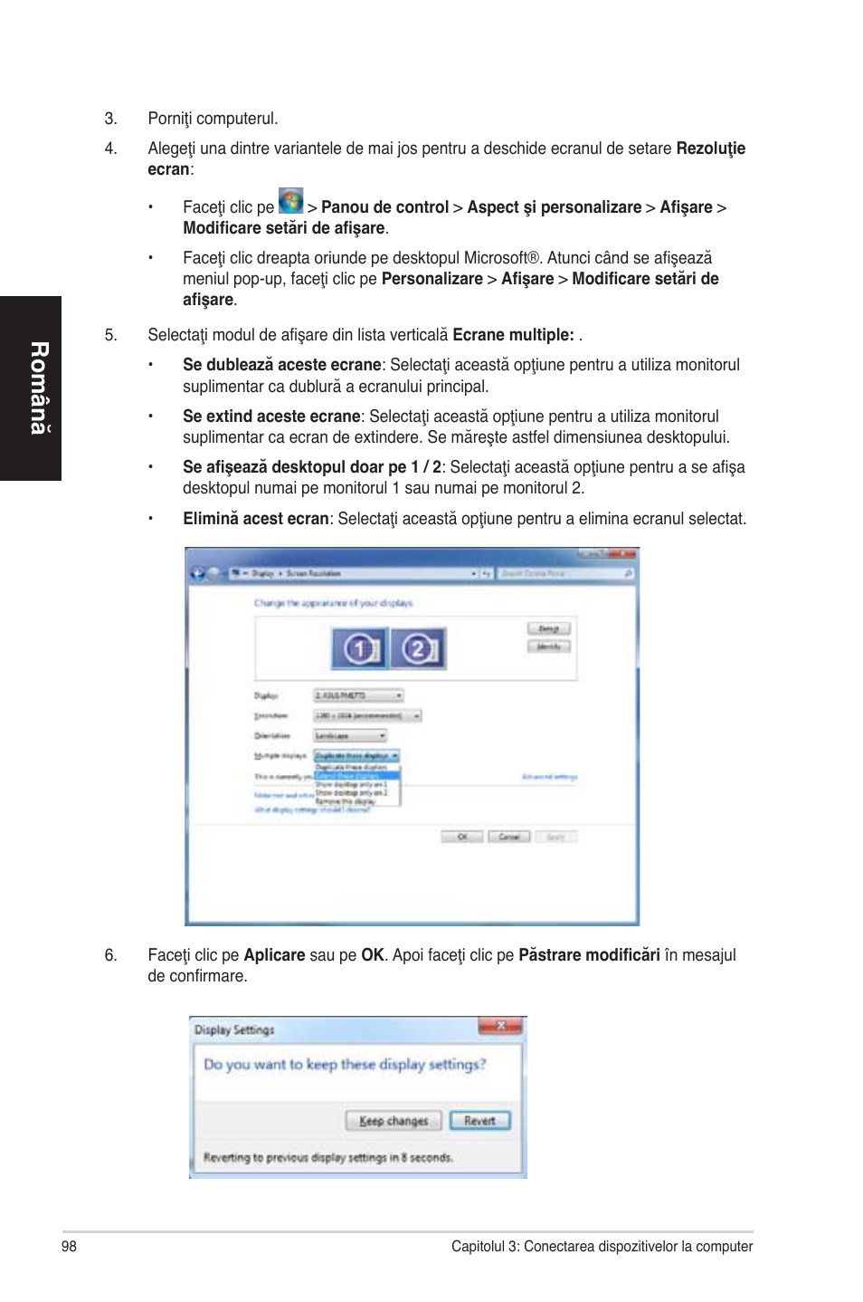 Română | Asus CP6230 User Manual | Page 98 / 198