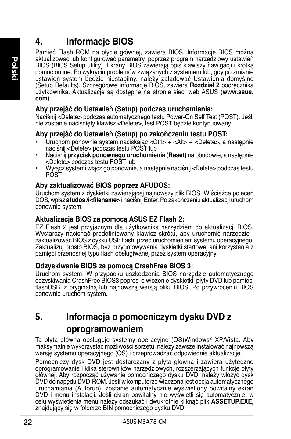 Informacje bios, Polski | Asus M3A78-CM User Manual | Page 22 / 38