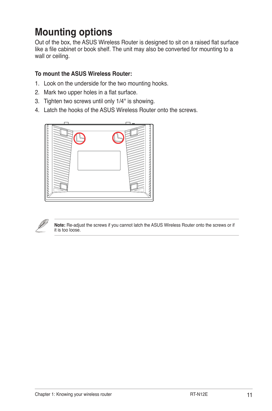 Mounting options | Asus RT-N12E User Manual | Page 11 / 46
