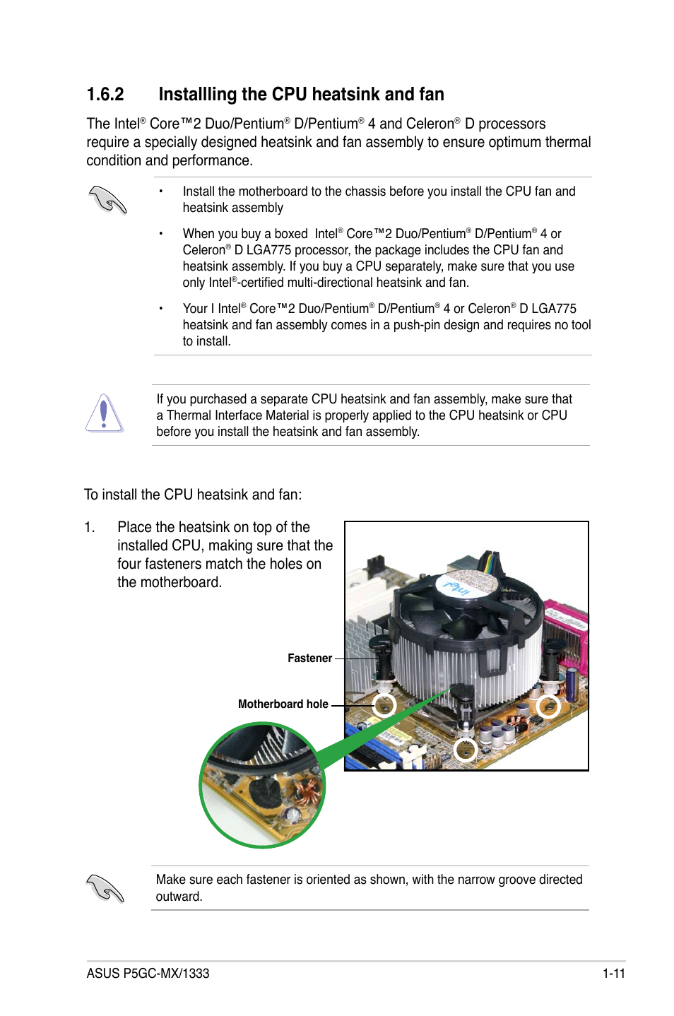 2 installling the cpu heatsink and fan | Asus P5GC-MX/1333 User Manual | Page 23 / 92