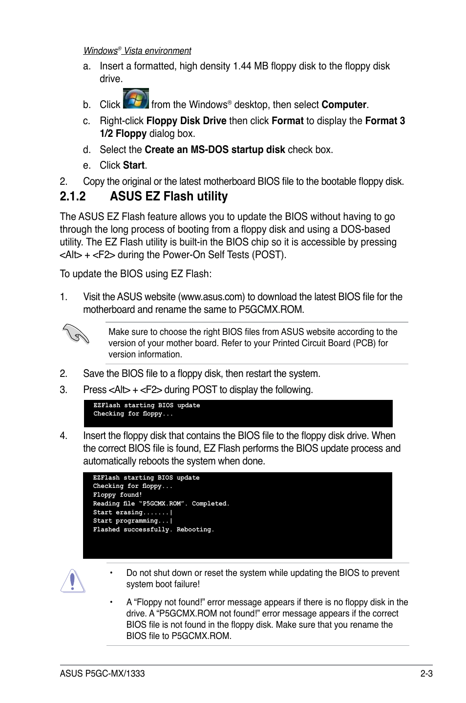 2 asus ez flash utility | Asus P5GC-MX/1333 User Manual | Page 49 / 92