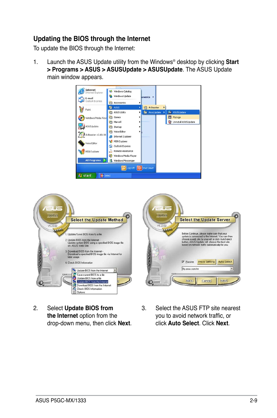 Updating the bios through the internet | Asus P5GC-MX/1333 User Manual | Page 55 / 92