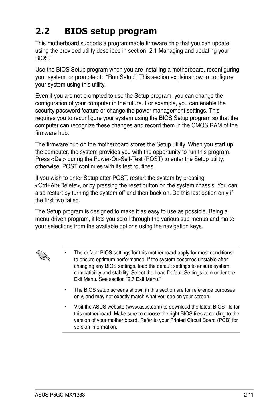 2 bios setup program | Asus P5GC-MX/1333 User Manual | Page 57 / 92