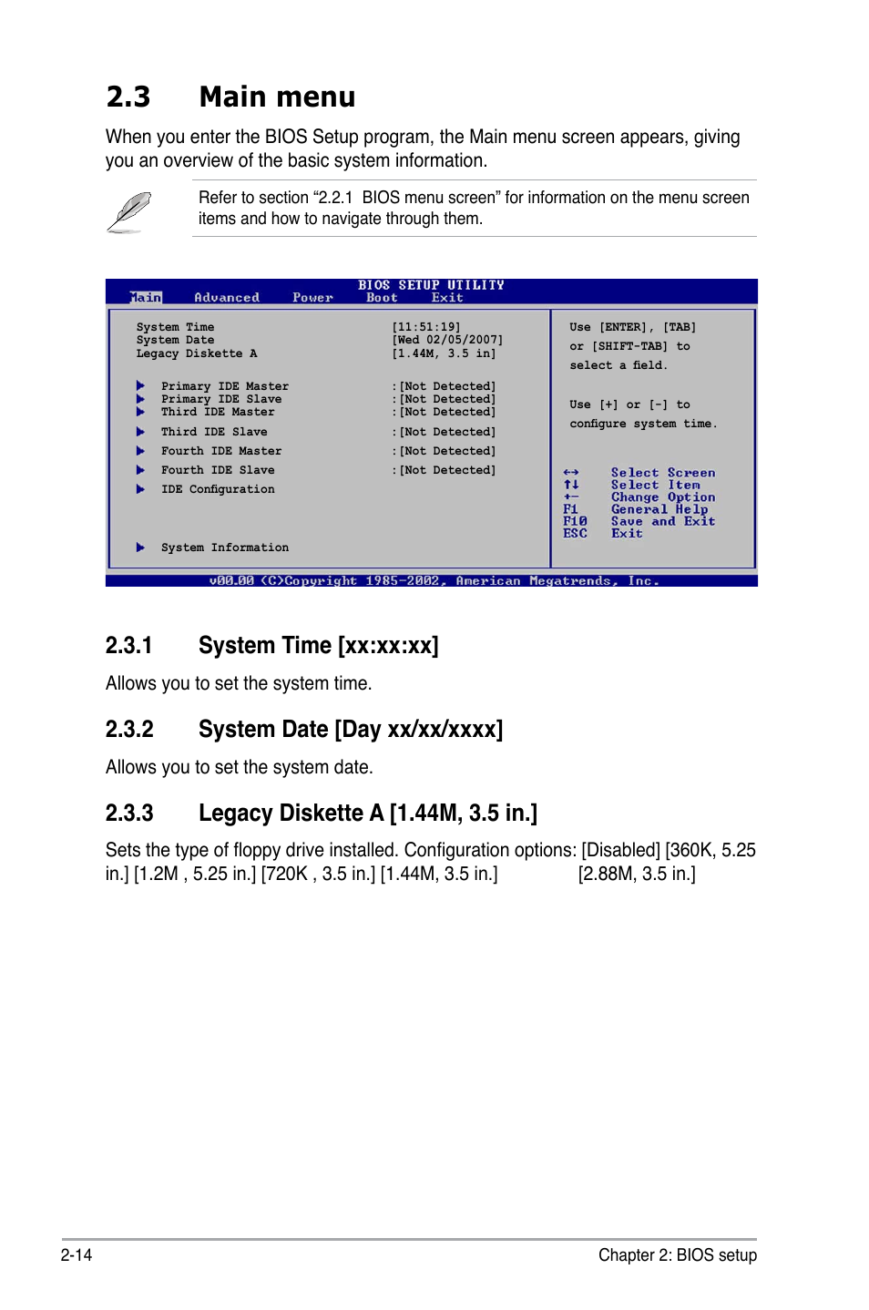 3 main menu, 1 system time [xx:xx:xx | Asus P5GC-MX/1333 User Manual | Page 60 / 92