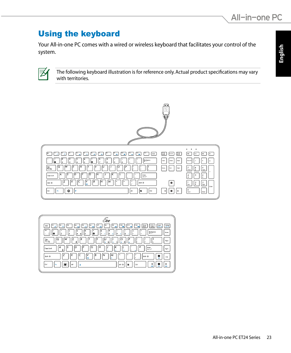 Using the keyboard | Asus ET2400IUTS User Manual | Page 23 / 48