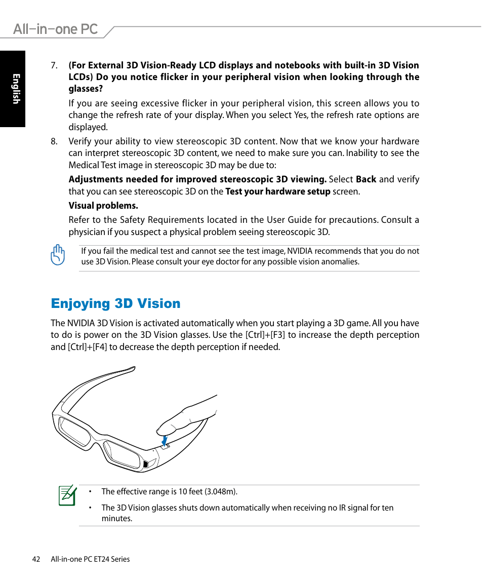 Enjoying 3d vision | Asus ET2400IUTS User Manual | Page 42 / 48