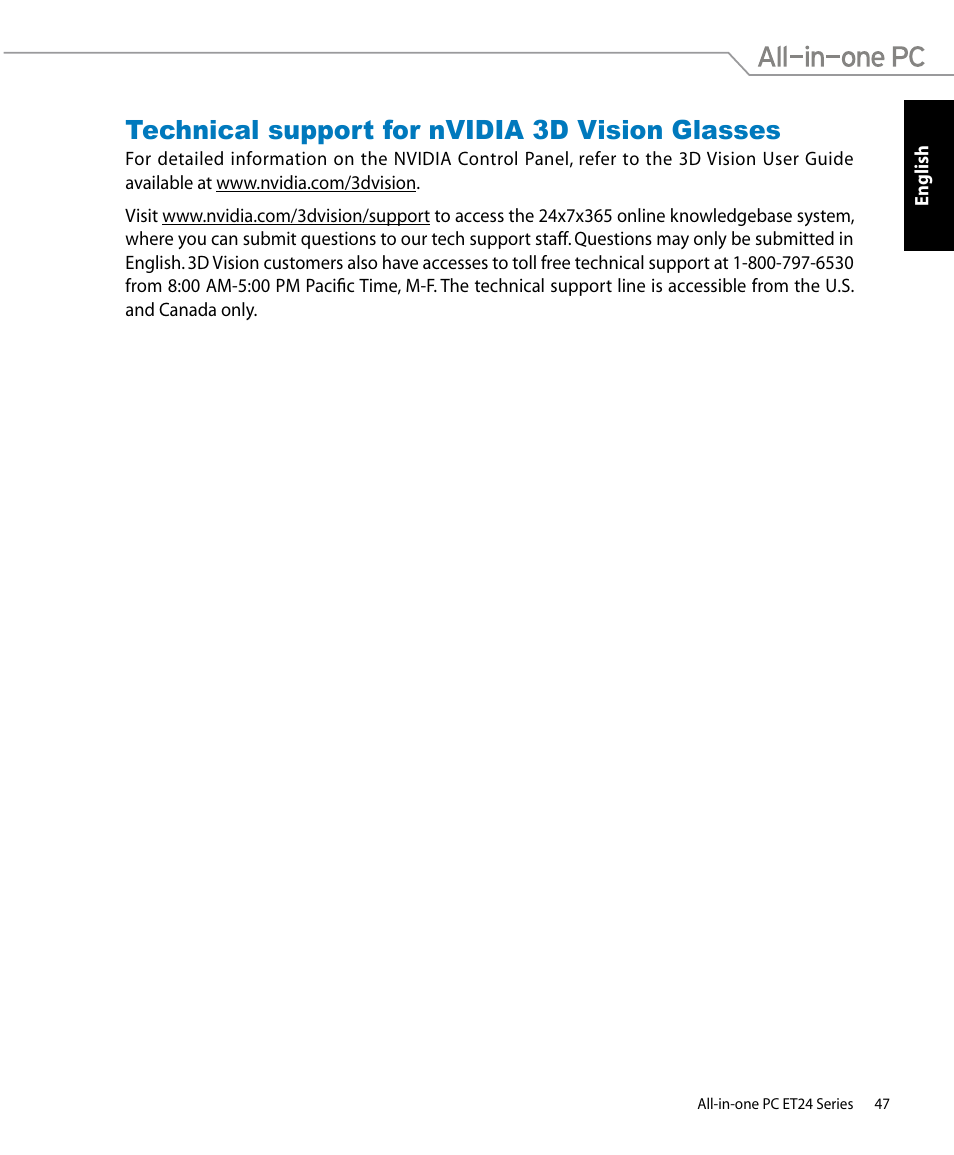 Technical support for nvidia 3d vision glasses | Asus ET2400IUTS User Manual | Page 47 / 48