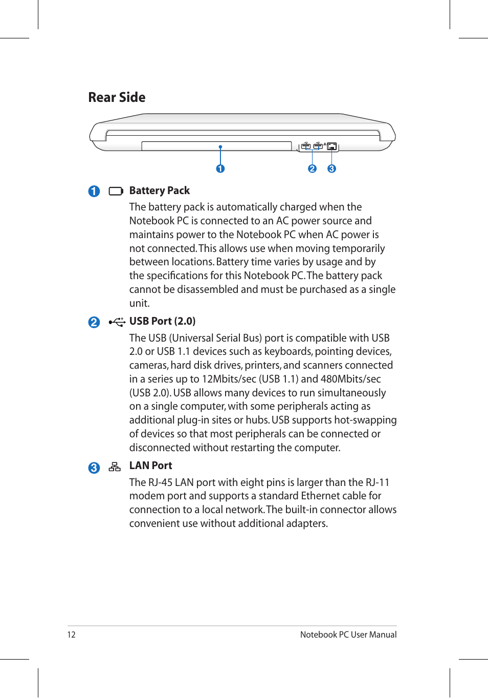 Rear side | Asus X7BJQ User Manual | Page 12 / 28