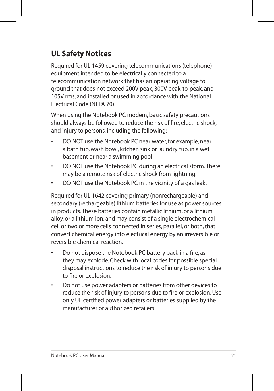 Ul safety notices | Asus X7BJQ User Manual | Page 21 / 28
