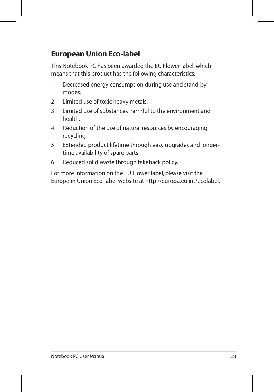 European union eco-label | Asus X7BJQ User Manual | Page 23 / 28