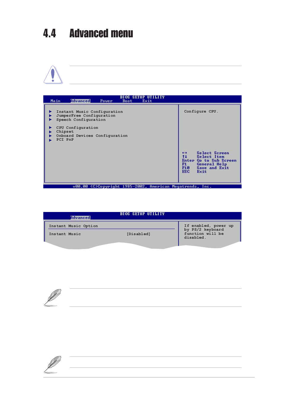 4 advanced menu, 1 instant music configuration | Asus K8N-E Deluxe User Manual | Page 79 / 128