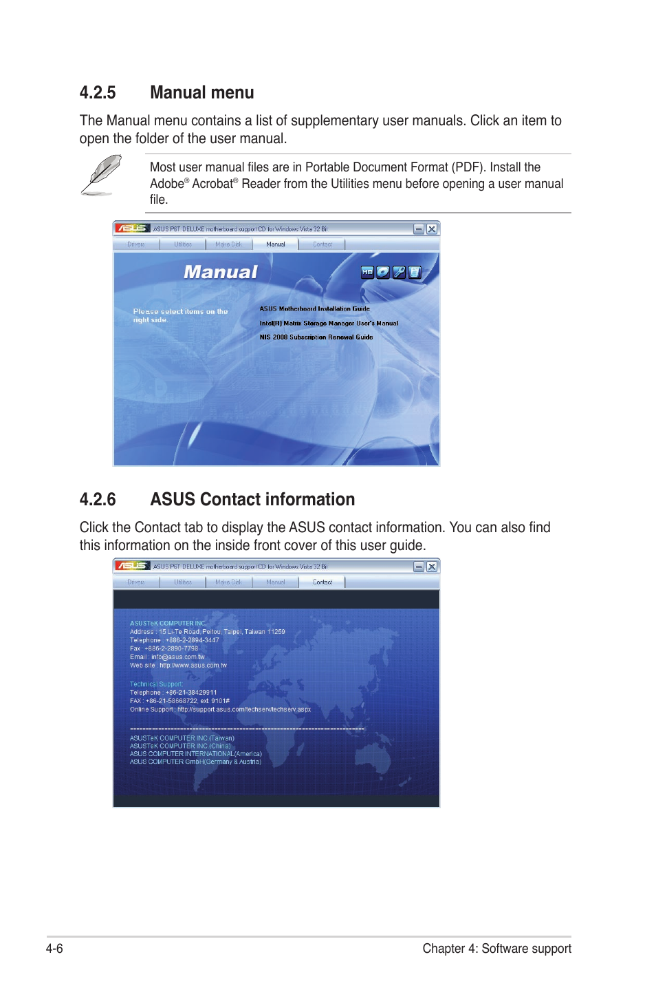 5 manual menu, 6 asus contact information, Manual menu -6 | Asus contact information -6 | Asus P6T Deluxe V2 User Manual | Page 122 / 182