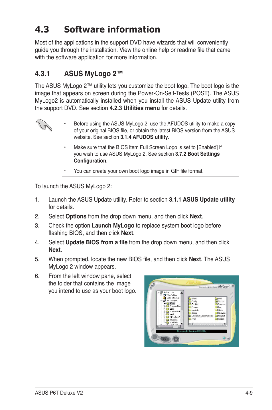 3 software information, 1 asus mylogo 2, Software information -9 4.3.1 | Asus mylogo 2™ -9 | Asus P6T Deluxe V2 User Manual | Page 125 / 182