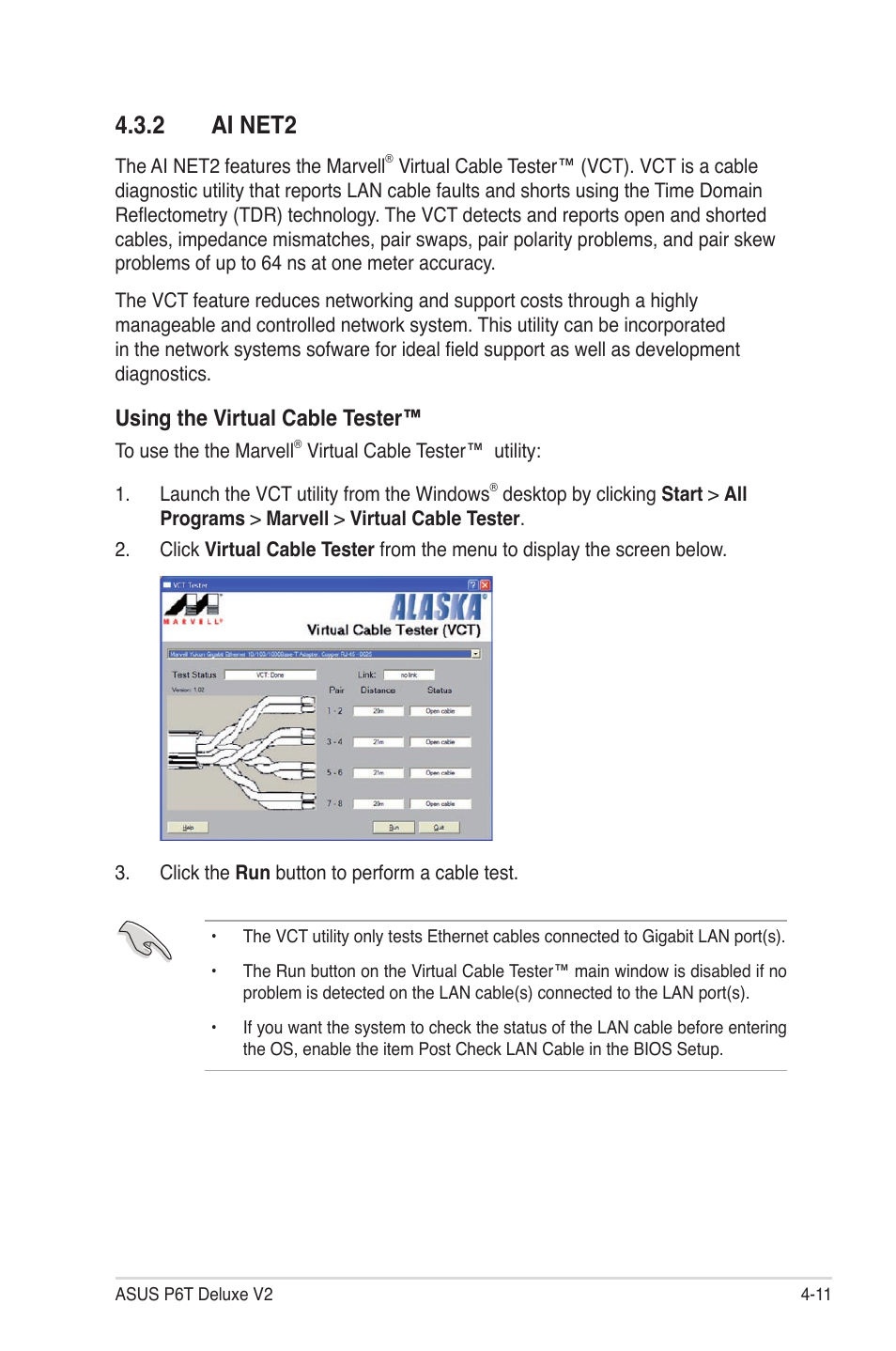 2 ai net2, Ai net2 -11, Using the virtual cable tester | Asus P6T Deluxe V2 User Manual | Page 127 / 182