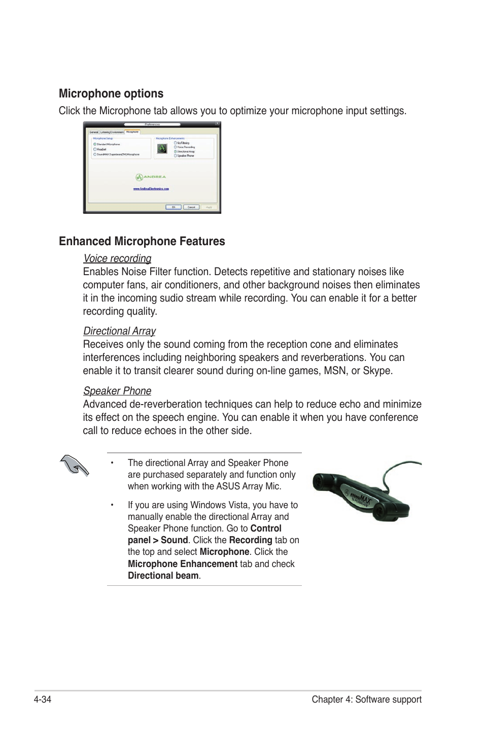 Microphone options, Enhanced microphone features | Asus P6T Deluxe V2 User Manual | Page 150 / 182