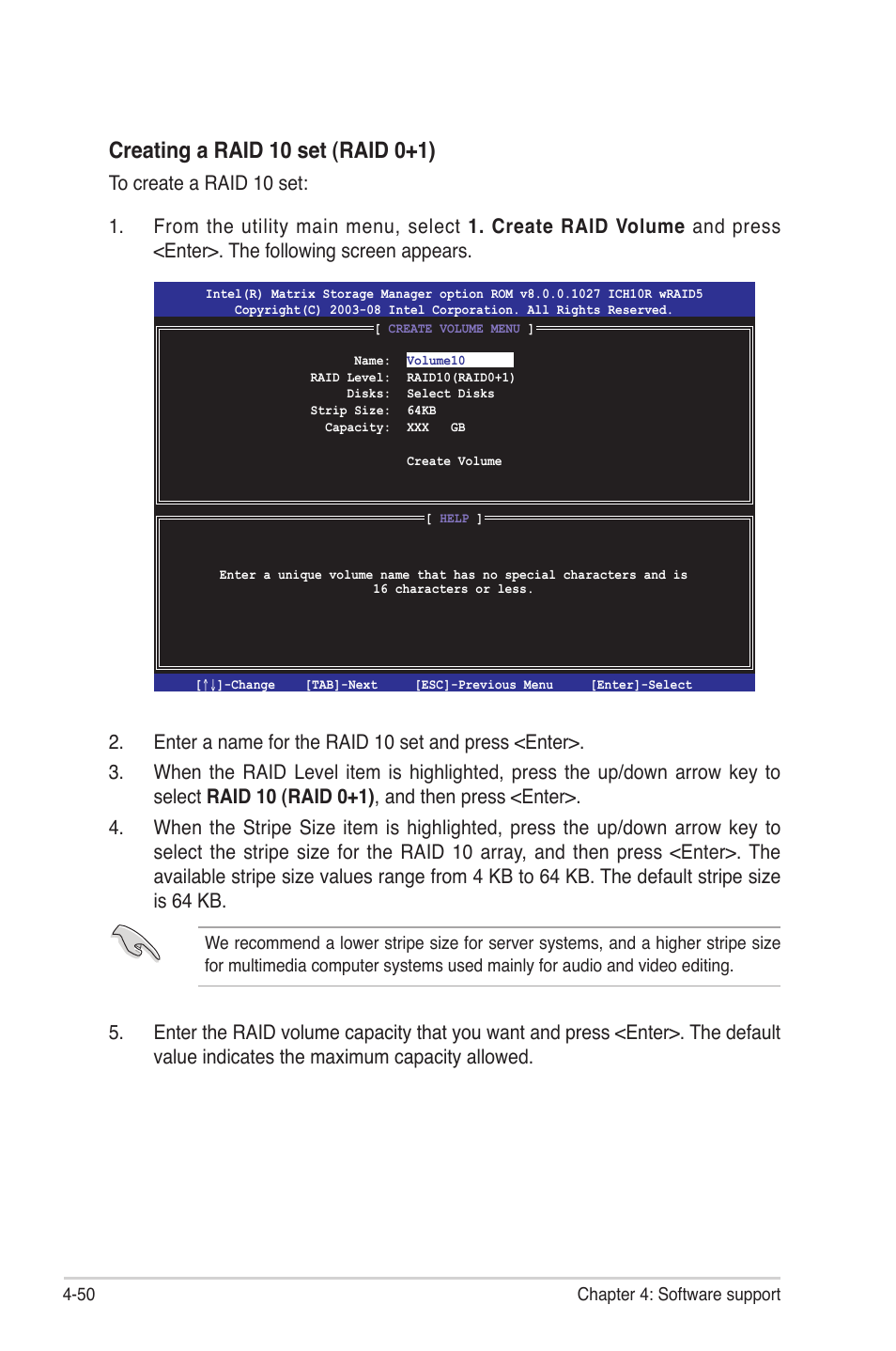 Creating a raid 10 set (raid 0+1) | Asus P6T Deluxe V2 User Manual | Page 166 / 182