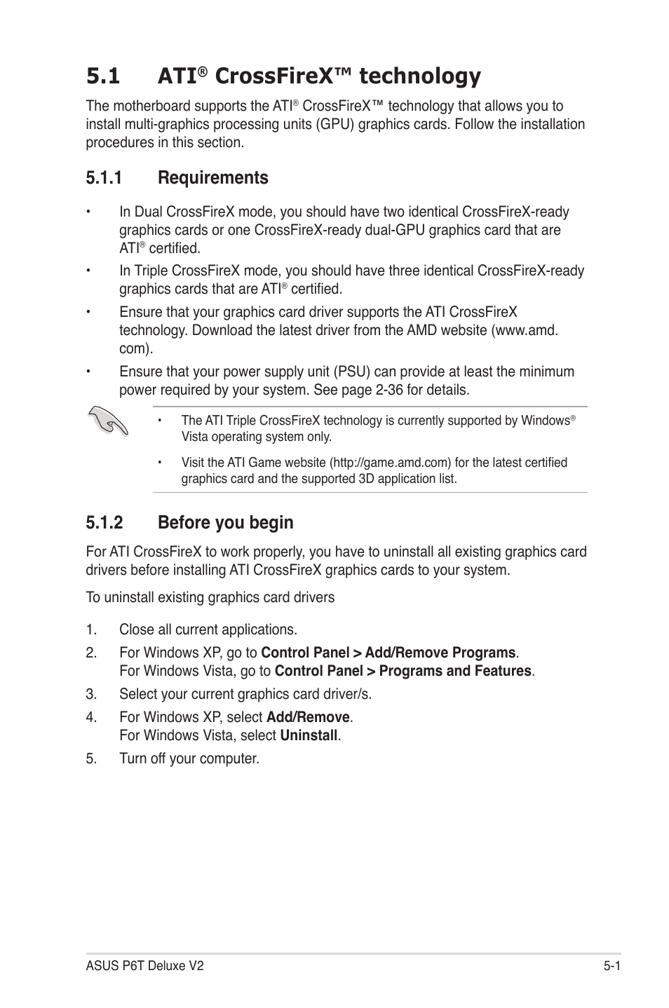 1 ati® crossfirex™ technology, 1 requirements, 2 before you begin | Crossfirex™ technology -1, Requirements -1, Before you begin -1, 1 ati, Crossfirex™ technology | Asus P6T Deluxe V2 User Manual | Page 173 / 182