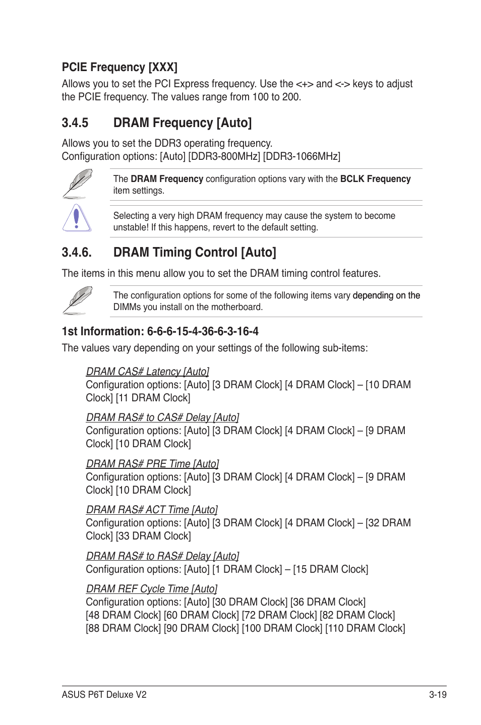 5 dram frequency [auto, Dram timing control [auto, Dram frequency -19 | Dram timing control -19 | Asus P6T Deluxe V2 User Manual | Page 89 / 182