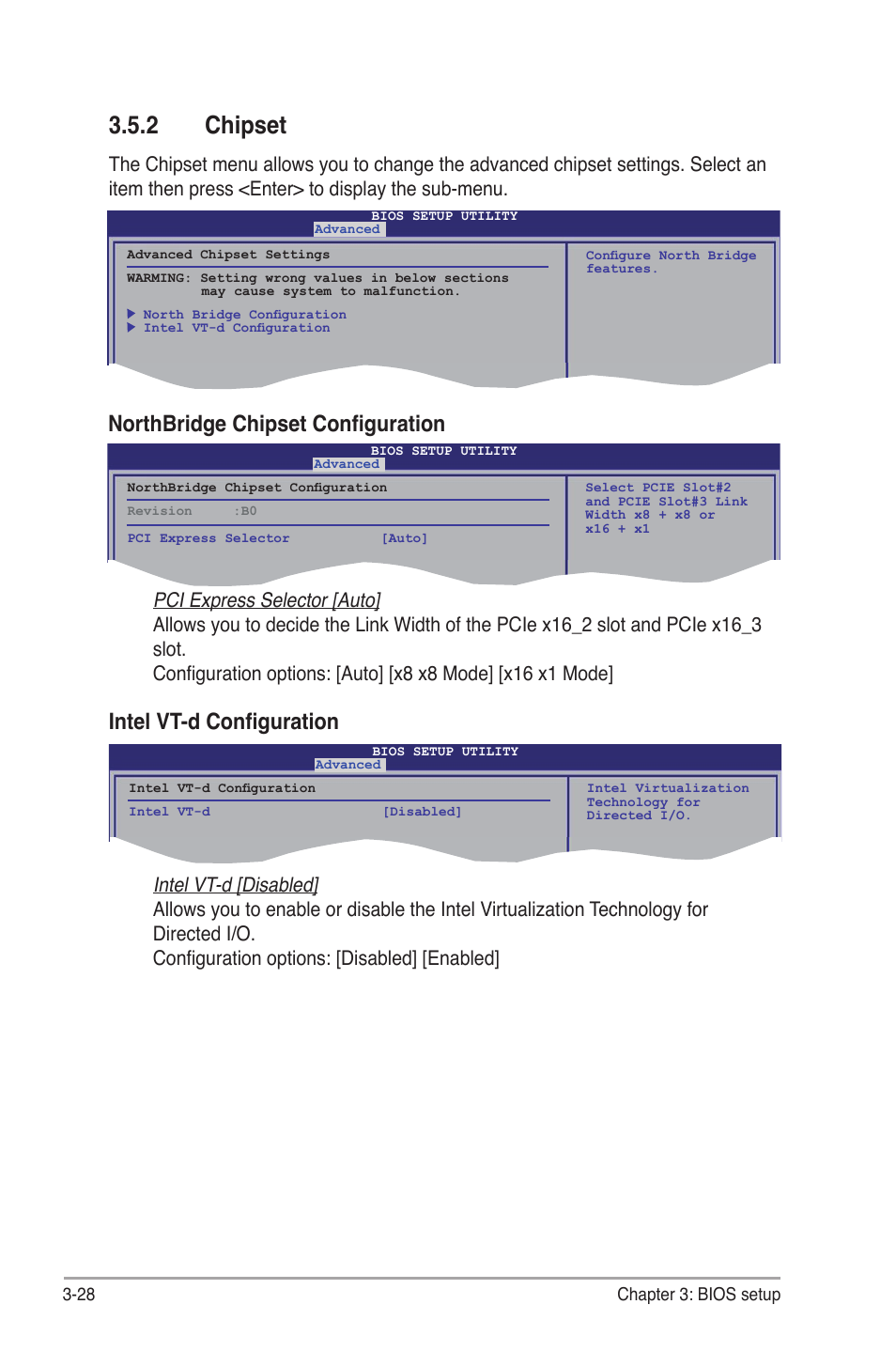 2 chipset, Chipset -28, Northbridge chipset configuration | Intel vt-d configuration | Asus P6T Deluxe V2 User Manual | Page 98 / 182