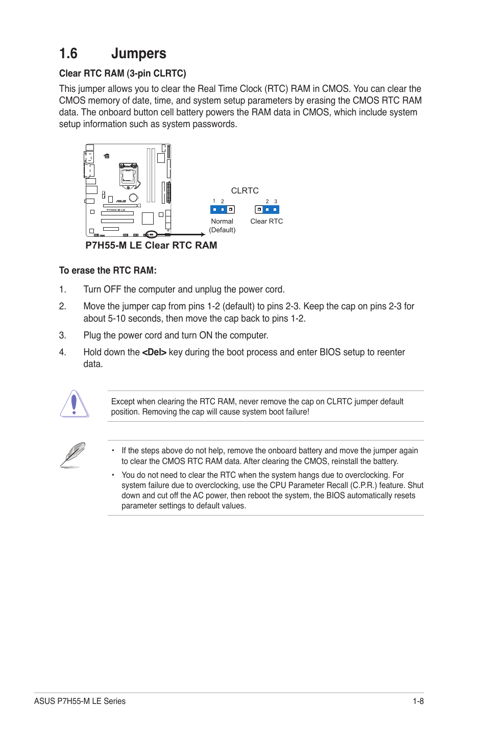 6 jumpers, Jumpers -8 | Asus P7H55-M PLUS User Manual | Page 17 / 49