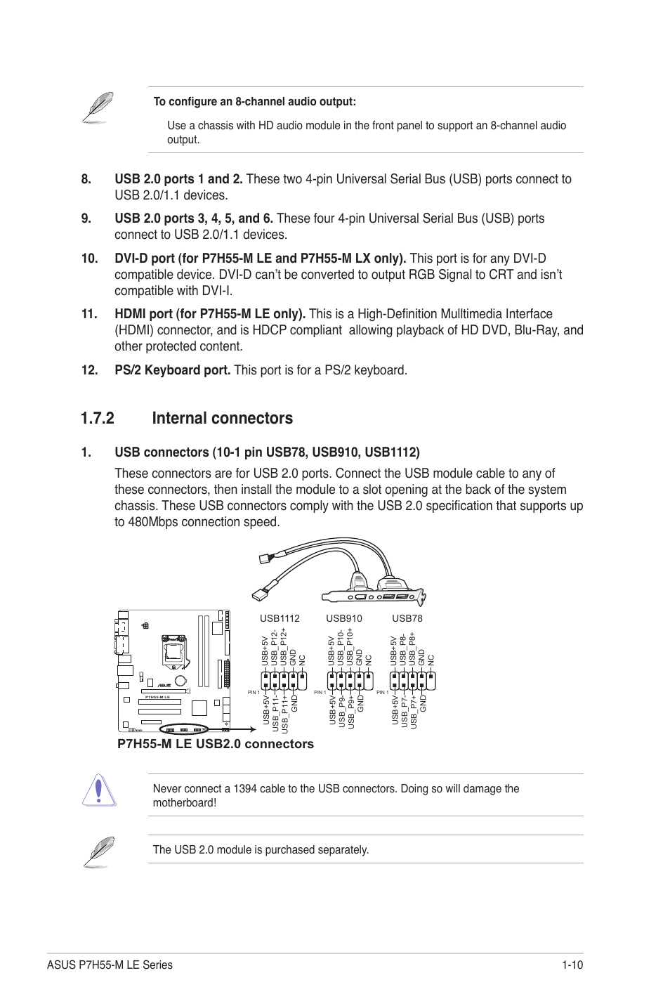 2 internal connectors, Internal connectors -10 | Asus P7H55-M PLUS User Manual | Page 19 / 49