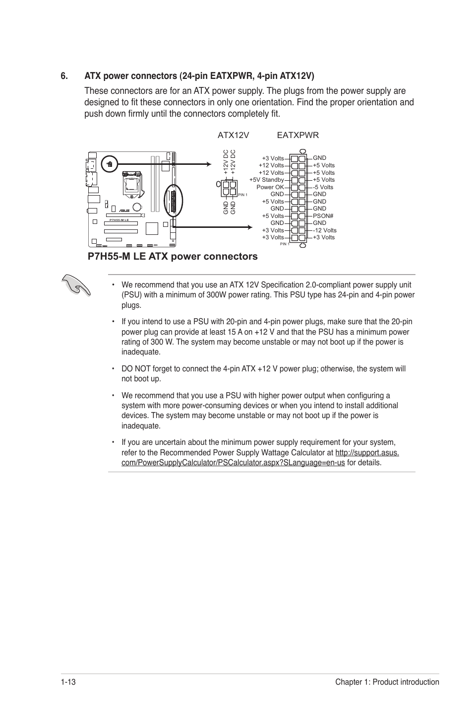 P7h55-m le atx power connectors | Asus P7H55-M PLUS User Manual | Page 22 / 49