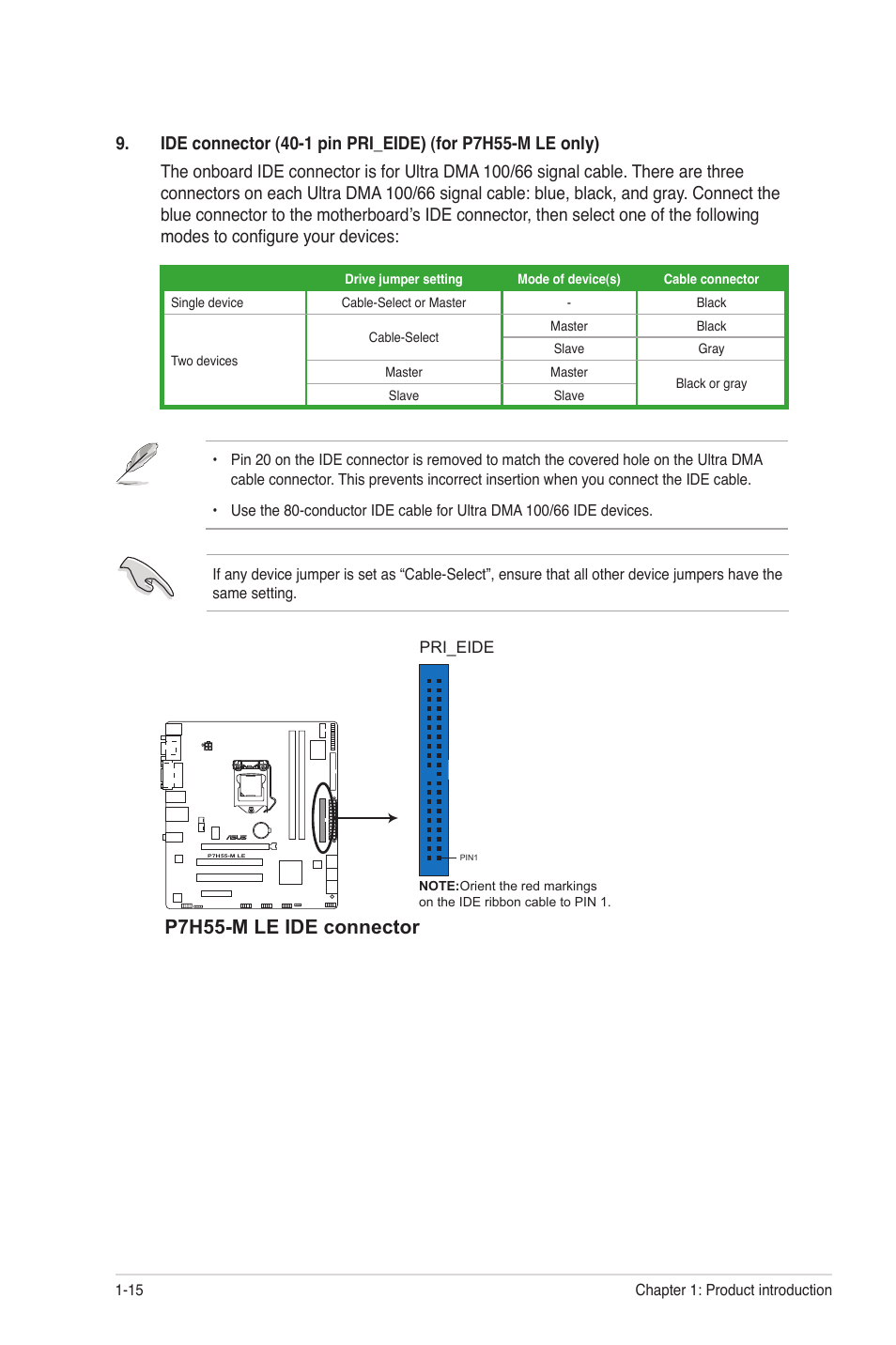 P7h55-m le ide connector | Asus P7H55-M PLUS User Manual | Page 24 / 49