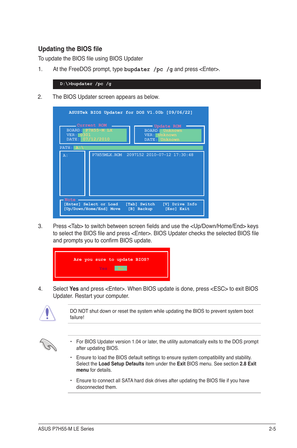 Updating the bios file | Asus P7H55-M PLUS User Manual | Page 31 / 49