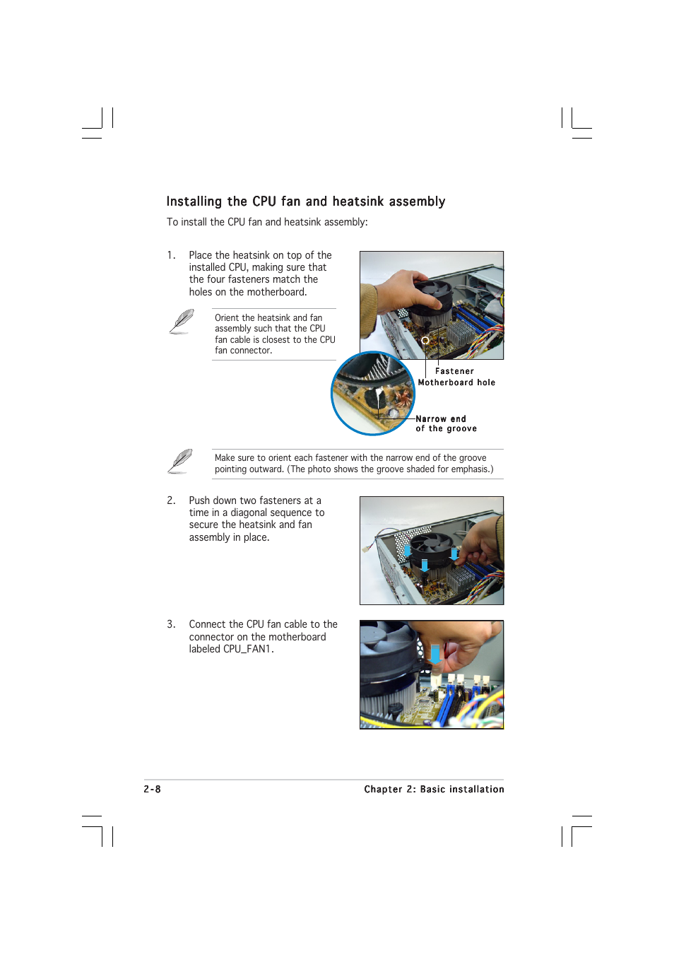 Installing the cpu fan and heatsink assembly | Asus Pundit-PE3 User Manual | Page 24 / 90