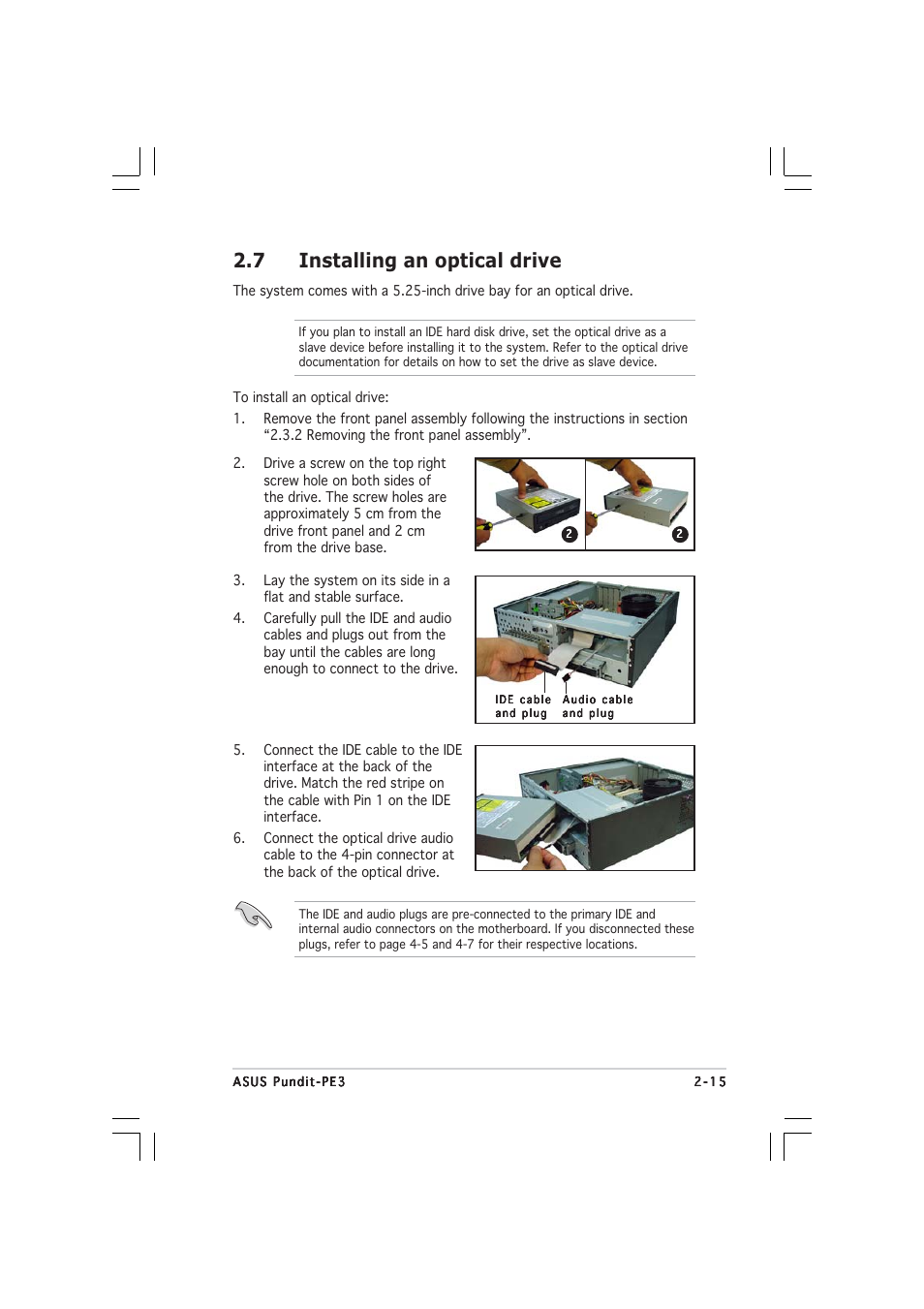 7 installing an optical drive | Asus Pundit-PE3 User Manual | Page 31 / 90