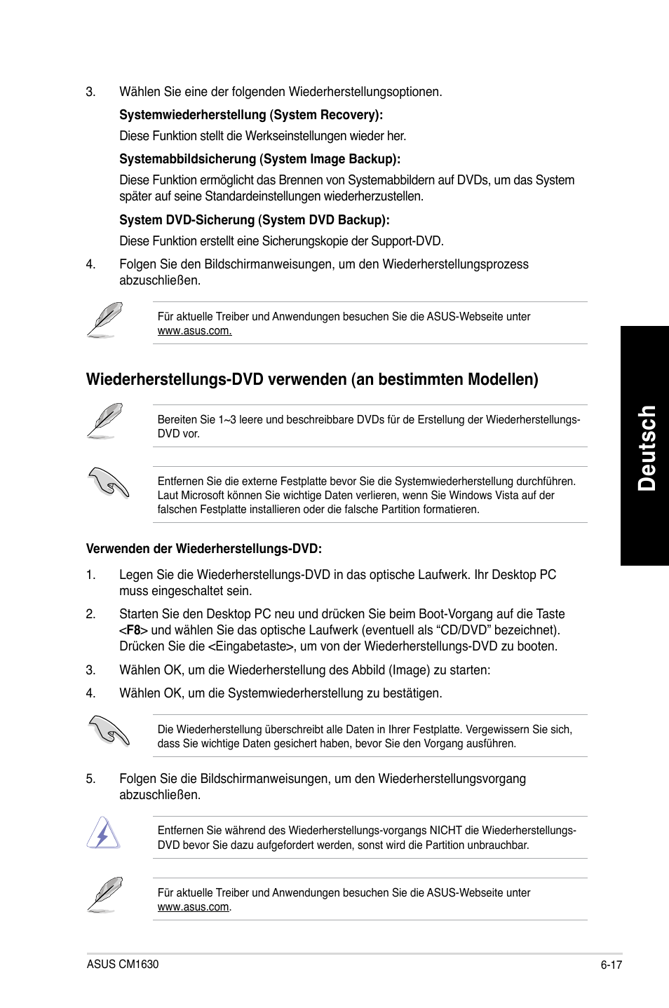 De uts ch de ut sc h | Asus CM1630 User Manual | Page 155 / 409